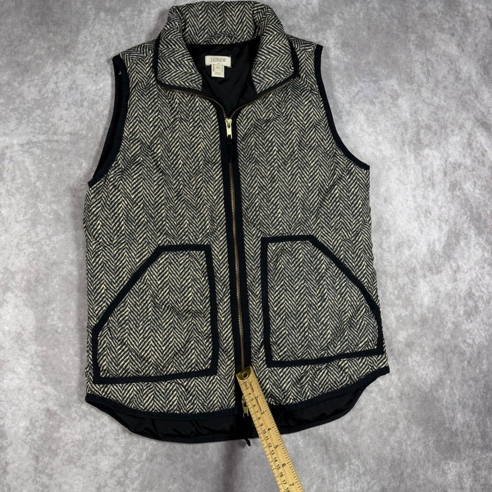 J.Crew Excursion Puffer Vest XXS Black White Herringbone Quilted Full Zip Preppy